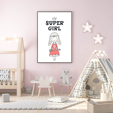 Children's Super girl poster 40X50 cm + silver frame