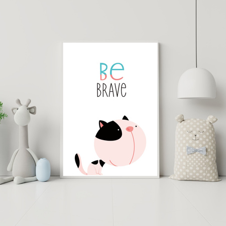 Children's poster Kitten be brave 40X50 cm + stone gray frame