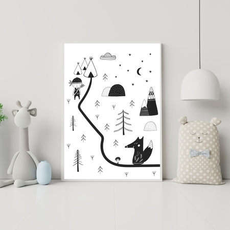 Children's fox poster 40X50 cm + gold frame