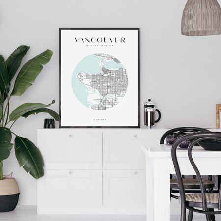 Poster Map of Vancouver city circle 40X50 cm + gold frame