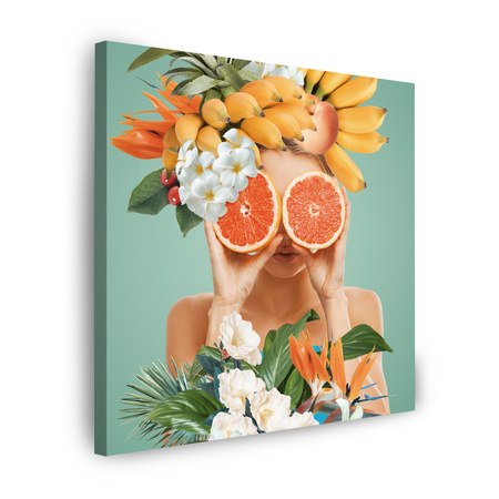 Canvas Print Harmony of Nature Flowers Woman Fruits 90X90 cm