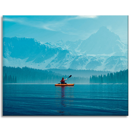 Canvas Print Man on Kayak Mountains Water Nature 100x80 cm