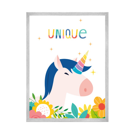 Children's Unicorn poster 30X40 cm + silver frame