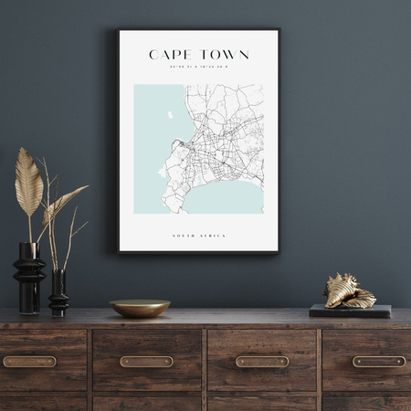 Poster Map of Cape Town square 40X50 cm + gold frame