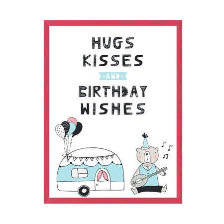 Hugs kisses Birthday Poster 24X30 cm + amaranth frame
