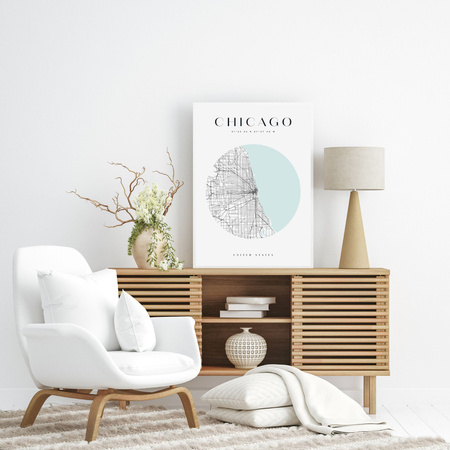 Poster Chicago city map circle 40X50 cm + gold frame