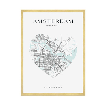 Poster Amsterdam city map heart 40X50 cm + gold frame