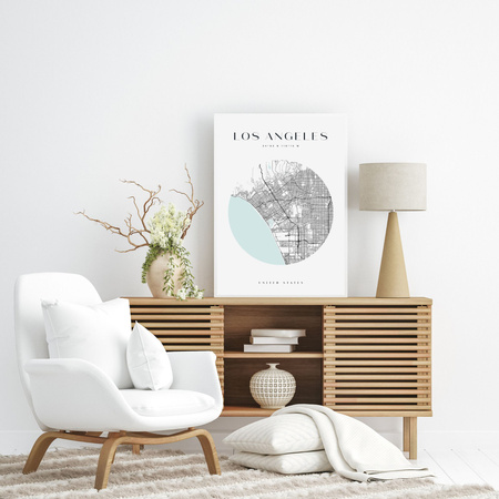 Poster Los Angeles city map circle 40X50 cm + gold frame