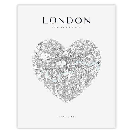 Poster London map heart 40X50 cm + gold frame