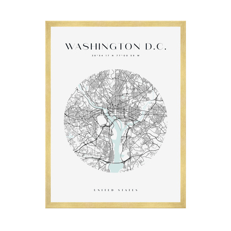 Poster Map of Washington city circle 40X50 cm + gold frame