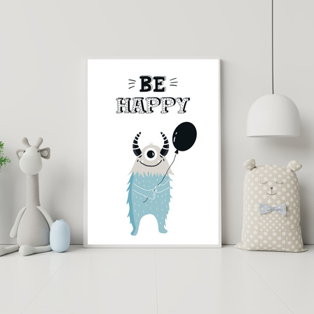Children's Be Happy poster 40X50 cm + gold frame