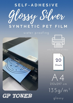 Self-adhesive glossy silver synthetic PET A4 paper PAP-CSF003