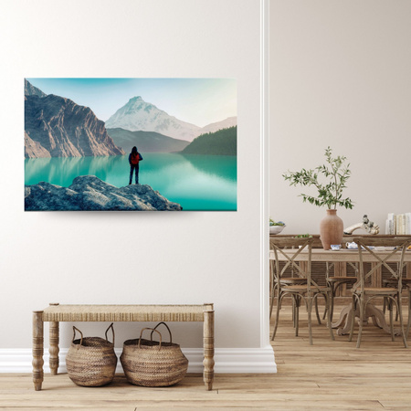 Canvas Print Mountain Climbing Lake Nature Landscape 100x80 cm