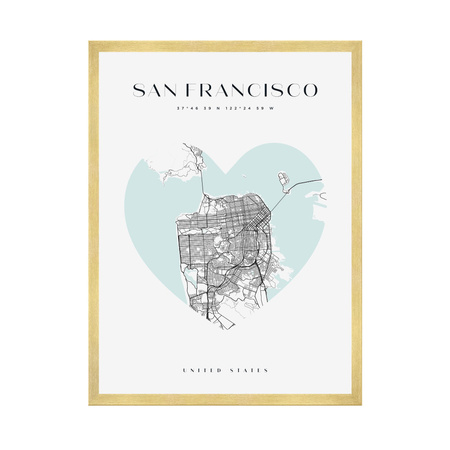 Poster San Francisco city map heart 40X50 cm + gold frame