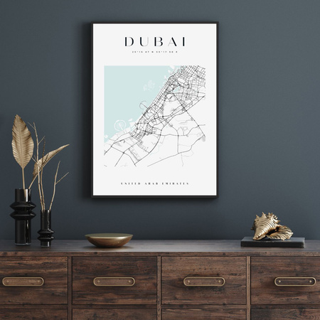 Poster Dubai city map square 40X50 cm + gold frame