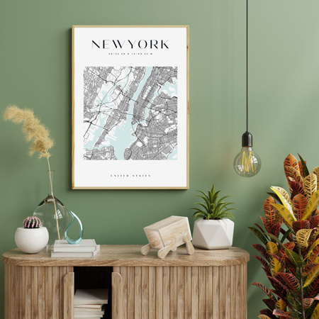 Poster New York city map square 40X50 cm + gold frame