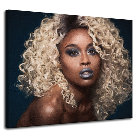 Canvas Print Black Woman Blonde Hair Curls 100x80 cm
