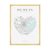 Poster Dublin city map heart 40X50 cm + gold frame