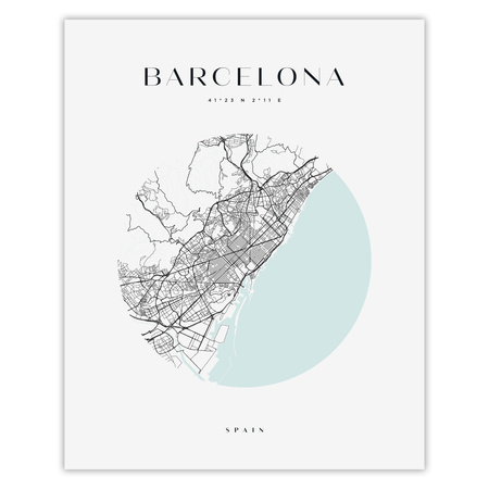 Poster Barcelona city map circle 40X50 cm + gold frame