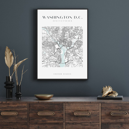 Poster Washington city map square 40X50 cm + gold frame