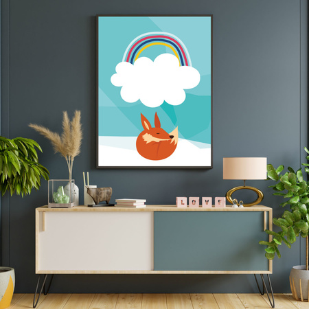 Children's fox rainbow poster 30X40 cm + turquoise sea frame