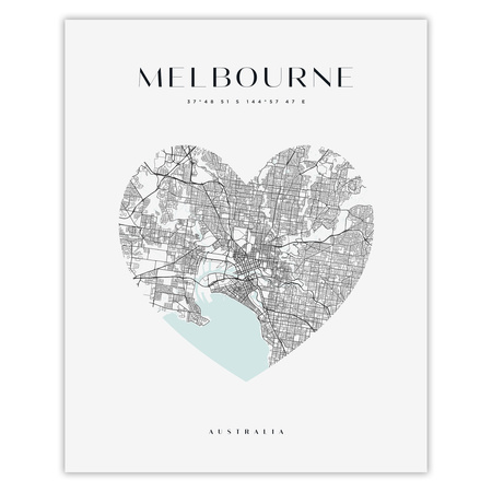 Poster Melbourne city map heart 40X50 cm + gold frame