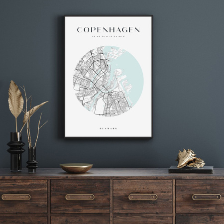 Poster Map of Copenhagen city circle 40X50 cm + gold frame