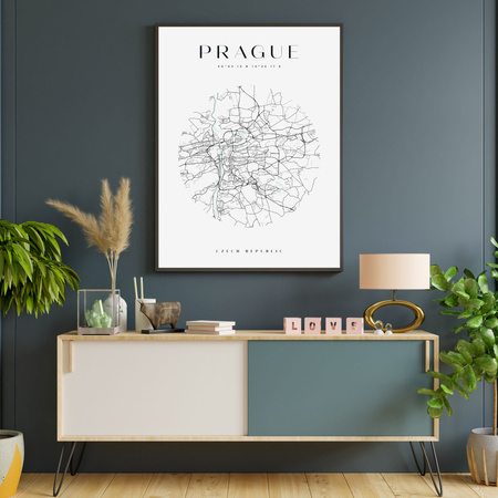 Poster Map of Prague city circle 40X50 cm + gold frame