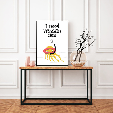 Children's poster I need vitamin sea 40X50 cm + gold frame