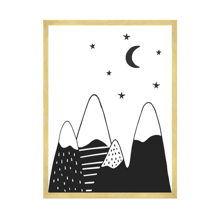 Poster Children's Mountains and Moon 40X50 cm + gold frame