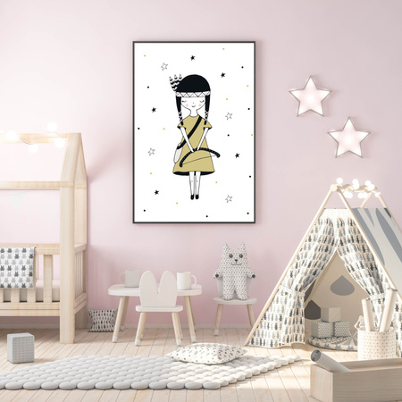 Children's poster Little Indian 40X50 cm + gold frame