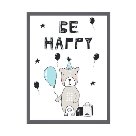 Be happy Birthday Poster 24X30 cm + gray stone frame