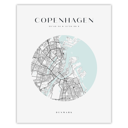 Poster Map of Copenhagen city circle 40X50 cm + gold frame