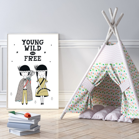 Children's poster Young wild and free 40X50 cm + gold frame