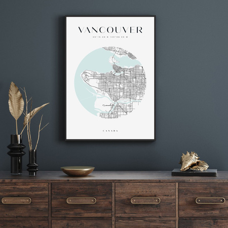 Poster Map of Vancouver city circle 40X50 cm + gold frame