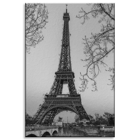 Canvas Print Black and White Eiffel Tower France Retro 80x120 cm