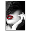 Canvas Print Red Lips Women Black Hat Elegance 80x120 cm