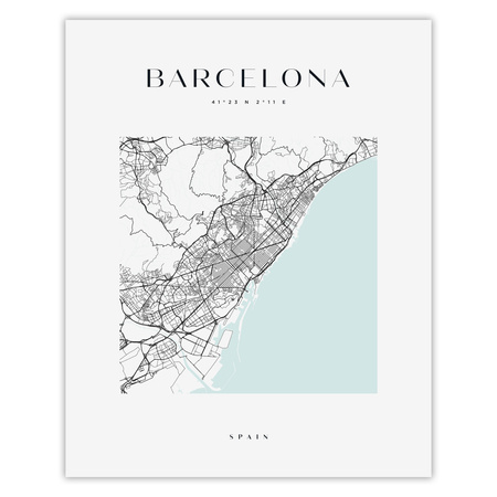 Poster Barcelona city map square 40X50 cm + gold frame