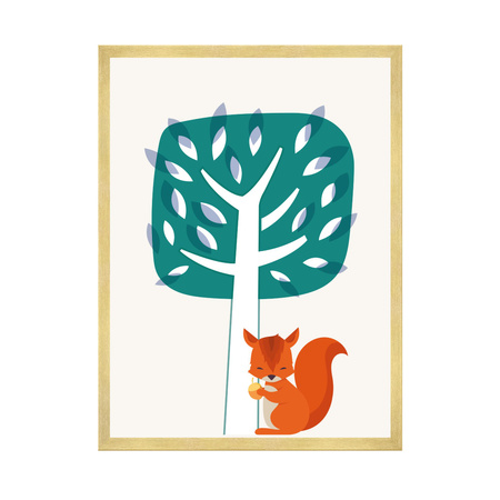 Baby Squirrel poster 21X29.7 cm + gold frame