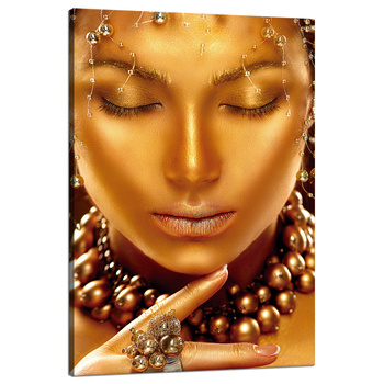 Canvas Print Woman with a Golden Face Jewelry Art 80x120 cm