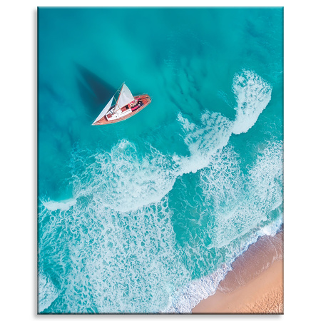 Canvas Print Sailboat Waves Sand Shore 80x100 cm