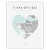 Poster Vancouver city map heart 40X50 cm + gold frame