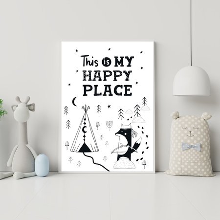 Children's poster This is my happy place 40X50 cm + gold frame