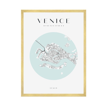 Poster Venice city map circle 40X50 cm + gold frame