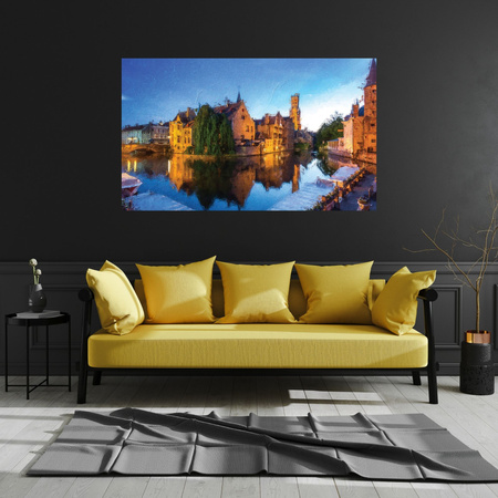Canvas painting River City Evening Oil Style 100x80 cm