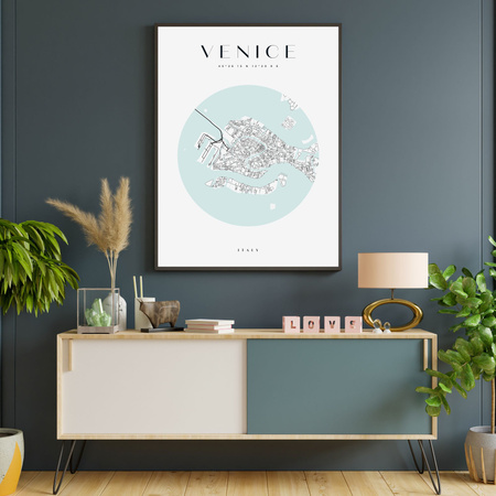 Poster Venice city map circle 40X50 cm + gold frame