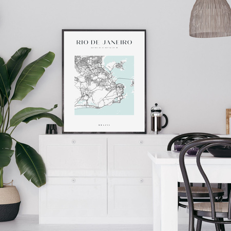 Poster Rio De Janeiro city map square 40X50 cm + gold frame