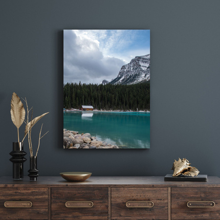 Canvas Print Nature Cottage by the Mountain Lake 30x40 cm
