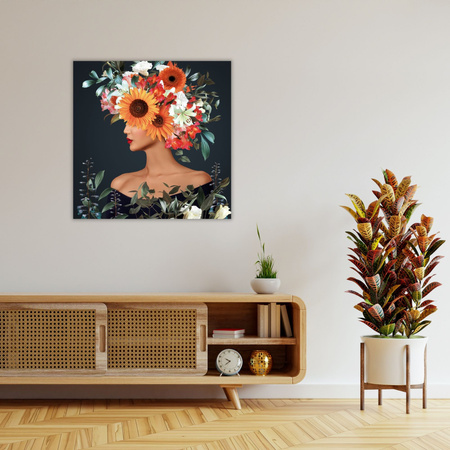 Canvas Print Woman Flowers Art Nature 90X90 cm