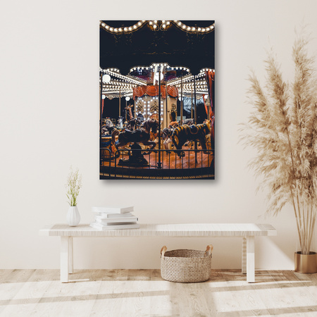Canvas Print Carousel At Night Lights Amusement Park 80x120